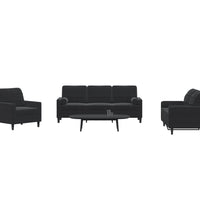 3-tlg. Sofagarnitur mit Kissen und Nackenrollen Schwarz Samt