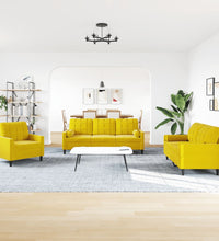 3-tlg. Sofagarnitur mit Kissen und Nackenrollen Gelb Samt