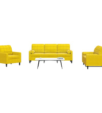 3-tlg. Sofagarnitur mit Kissen und Nackenrollen Gelb Samt