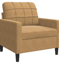 3-tlg. Sofagarnitur mit Kissen und Nackenrollen Braun Samt