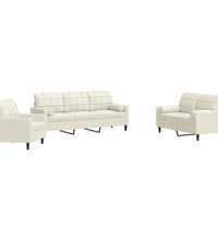 3-tlg. Sofagarnitur mit Kissen und Nackenrollen Creme Samt