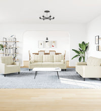 3-tlg. Sofagarnitur mit Kissen und Nackenrollen Creme Samt