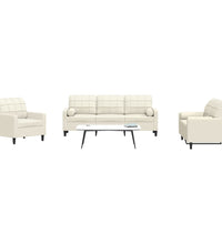 3-tlg. Sofagarnitur mit Kissen und Nackenrollen Creme Samt