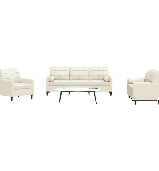 3-tlg. Sofagarnitur mit Kissen und Nackenrollen Creme Samt