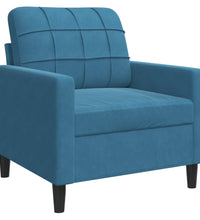 3-tlg. Sofagarnitur mit Kissen und Nackenrollen Blau Samt