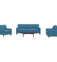 3-tlg. Sofagarnitur mit Kissen und Nackenrollen Blau Samt