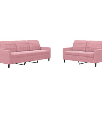 2-tlg. Sofagarnitur mit Kissen Rosa Samt