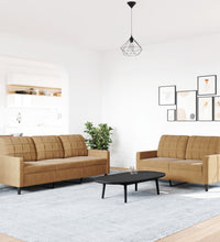 2-tlg. Sofagarnitur mit Kissen Braun Samt