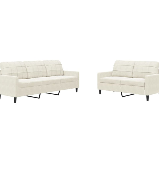 2-tlg. Sofagarnitur mit Kissen Creme Samt