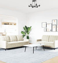 2-tlg. Sofagarnitur mit Kissen Creme Samt