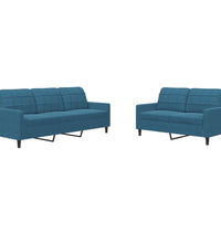 2-tlg. Sofagarnitur mit Kissen Blau Samt