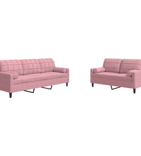 2-tlg. Sofagarnitur mit Kissen und Nackenrollen Rosa Samt