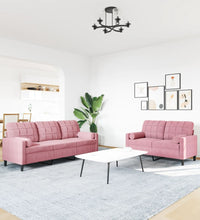 2-tlg. Sofagarnitur mit Kissen und Nackenrollen Rosa Samt