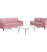 2-tlg. Sofagarnitur mit Kissen und Nackenrollen Rosa Samt