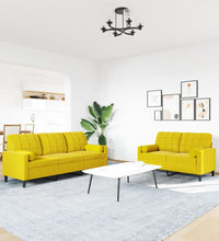 2-tlg. Sofagarnitur mit Kissen und Nackenrollen Gelb Samt