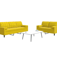 2-tlg. Sofagarnitur mit Kissen und Nackenrollen Gelb Samt