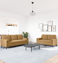 2-tlg. Sofagarnitur mit Kissen und Nackenrollen Braun Samt