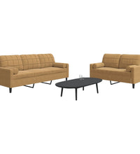 2-tlg. Sofagarnitur mit Kissen und Nackenrollen Braun Samt