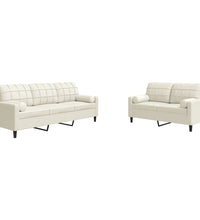 2-tlg. Sofagarnitur mit Kissen und Nackenrollen Creme Samt