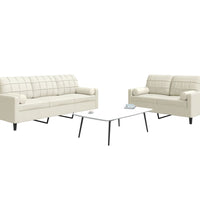 2-tlg. Sofagarnitur mit Kissen und Nackenrollen Creme Samt