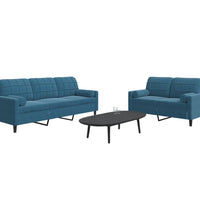 2-tlg. Sofagarnitur mit Kissen und Nackenrollen Blau Samt