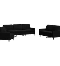 3-tlg. Sofagarnitur mit Kissen Schwarz Samt