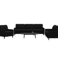 3-tlg. Sofagarnitur mit Kissen Schwarz Samt