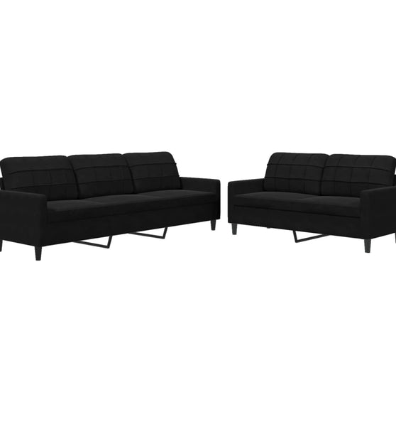 2-tlg. Sofagarnitur mit Kissen Schwarz Samt