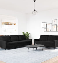 2-tlg. Sofagarnitur mit Kissen Schwarz Samt