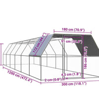 Hühnerkäfig 3x12x2 m Verzinkter Stahl