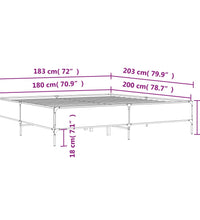 Bettgestell Grau Sonoma 180x200 cm Holzwerkstoff und Metall