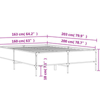 Bettgestell Grau Sonoma 160x200 cm Holzwerkstoff und Metall