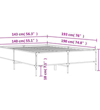Bettgestell Räuchereiche 140x190 cm Holzwerkstoff und Metall