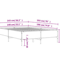 Bettgestell Grau Sonoma 140x190 cm Holzwerkstoff und Metall