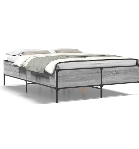 Bettgestell Grau Sonoma 140x190 cm Holzwerkstoff und Metall