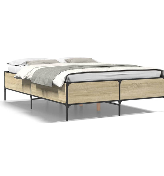 Bettgestell Sonoma-Eiche 135x190 cm Holzwerkstoff und Metall