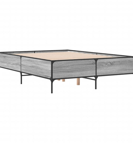 Bettgestell Grau Sonoma 135x190 cm Holzwerkstoff und Metall