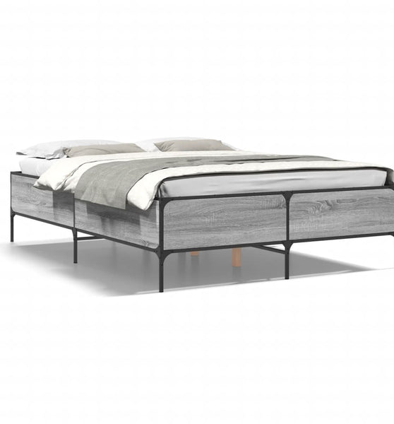 Bettgestell Grau Sonoma 120x190 cm Holzwerkstoff und Metall