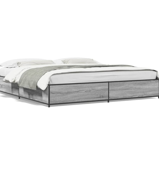 Bettgestell Grau Sonoma 160x200 cm Holzwerkstoff und Metall