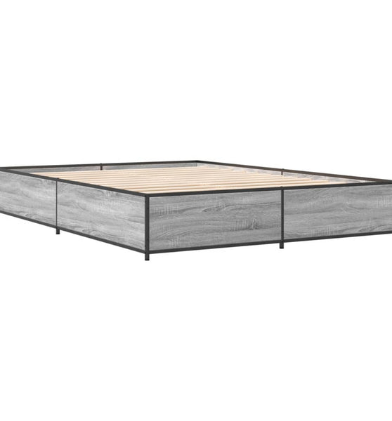 Bettgestell Grau Sonoma 150x200 cm Holzwerkstoff und Metall