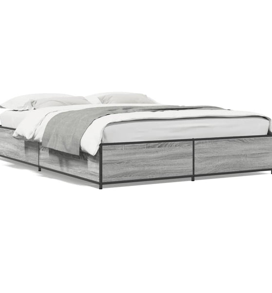 Bettgestell Grau Sonoma 150x200 cm Holzwerkstoff und Metall