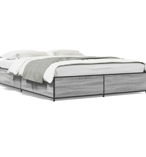 Bettgestell Grau Sonoma 140x200 cm Holzwerkstoff und Metall