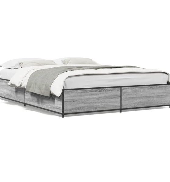 Bettgestell Grau Sonoma 140x190 cm Holzwerkstoff und Metall