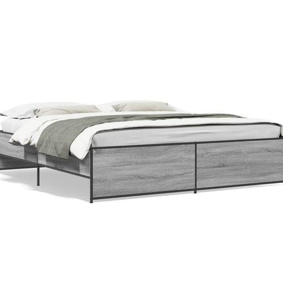Bettgestell Grau Sonoma 180x200 cm Holzwerkstoff und Metall