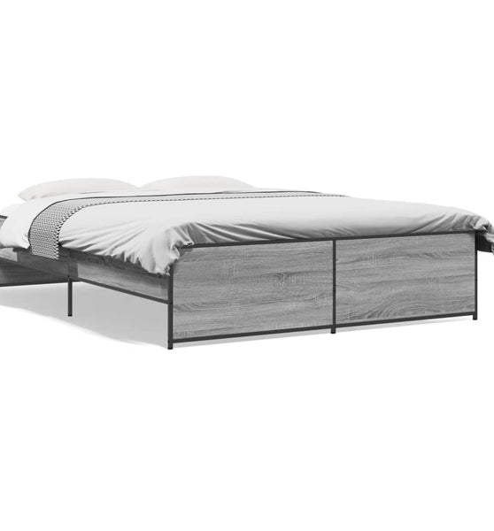 Bettgestell Grau Sonoma 150x200 cm Holzwerkstoff und Metall