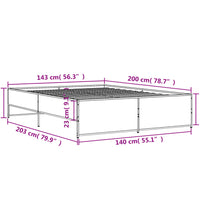 Bettgestell Grau Sonoma 140x200 cm Holzwerkstoff und Metall