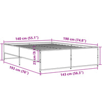 Bettgestell Räuchereiche 140x190 cm Holzwerkstoff und Metall