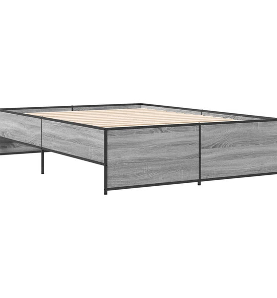 Bettgestell Grau Sonoma 135x190 cm Holzwerkstoff und Metall