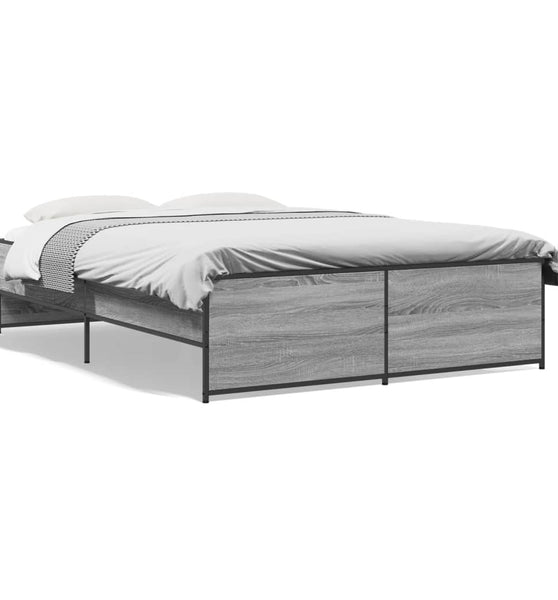 Bettgestell Grau Sonoma 135x190 cm Holzwerkstoff und Metall