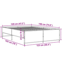 Bettgestell Sonoma-Eiche 120x190 cm Holzwerkstoff und Metall